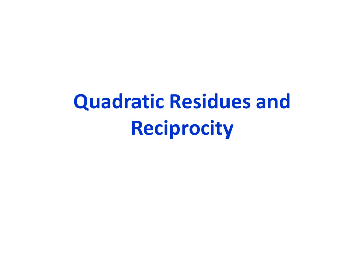 quadratic residues and
