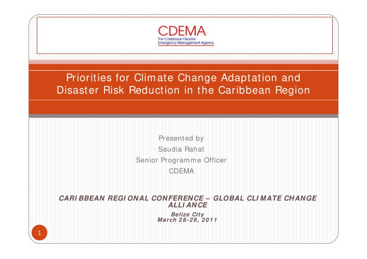 priorities for climate change adaptation and disaster