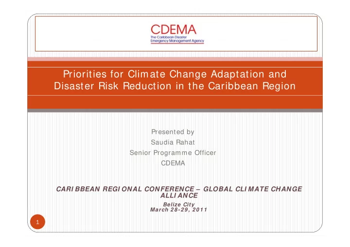 priorities for climate change adaptation and disaster