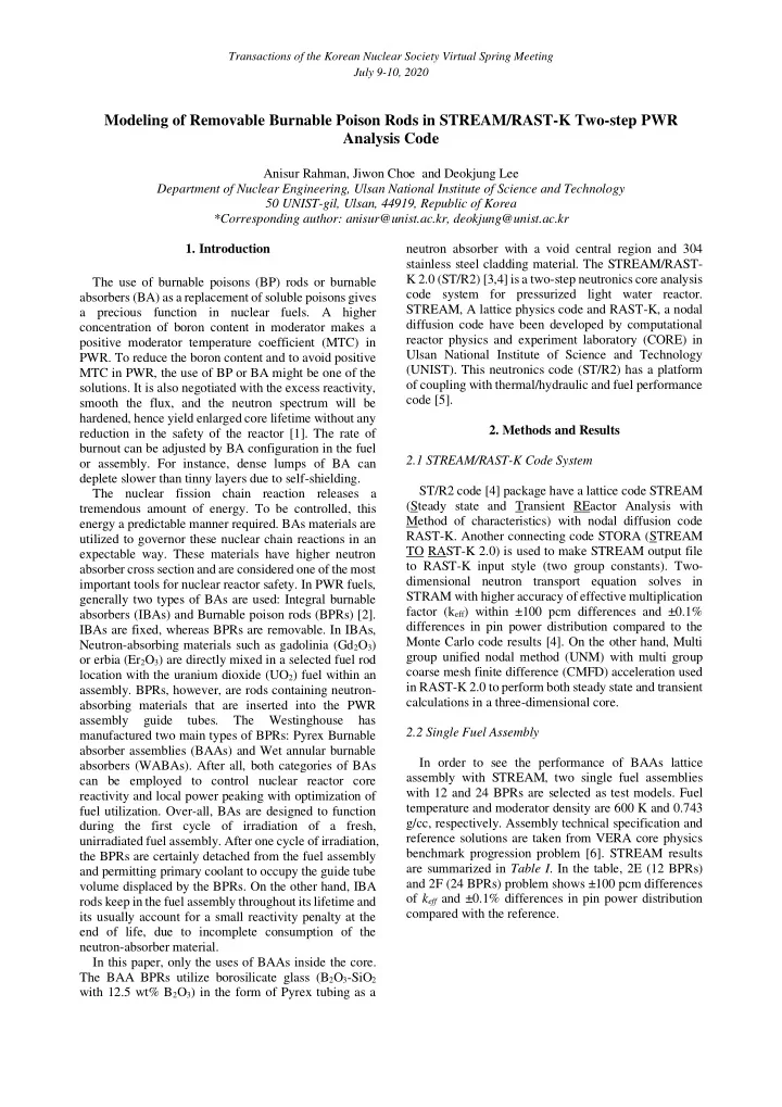 modeling of removable burnable poison rods in stream rast
