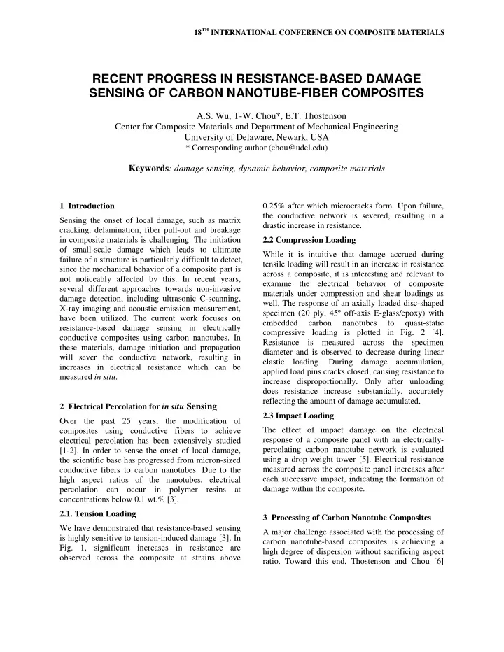 recent progress in resistance based damage sensing of