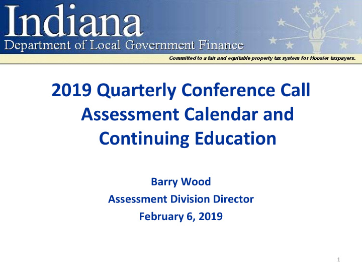 2019 quarterly conference call assessment calendar and