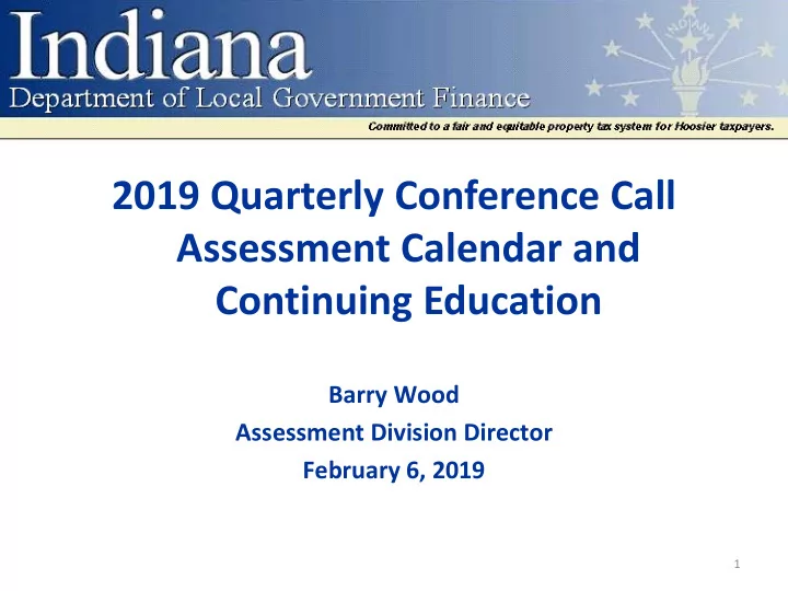2019 quarterly conference call assessment calendar and