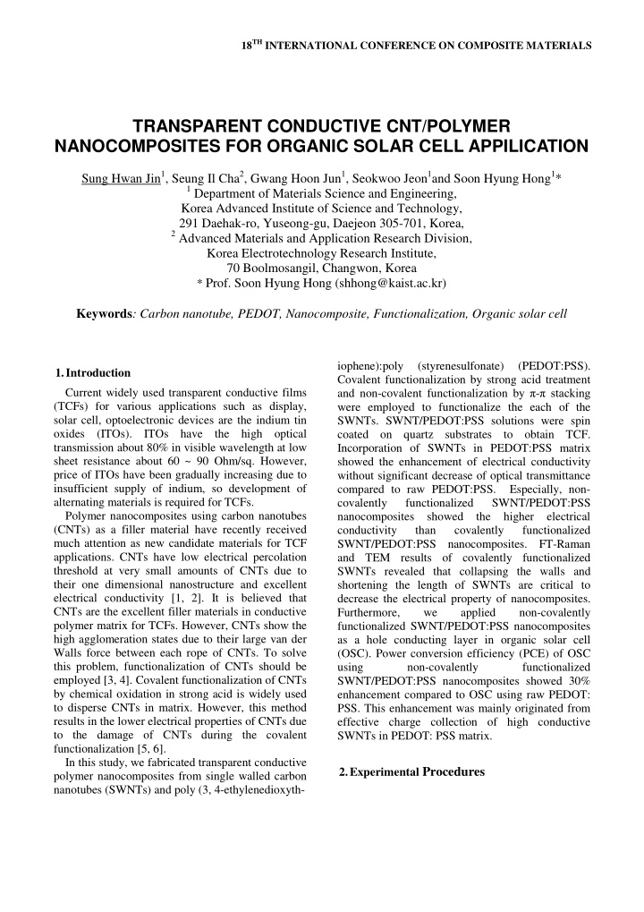 transparent conductive cnt polymer nanocomposites for
