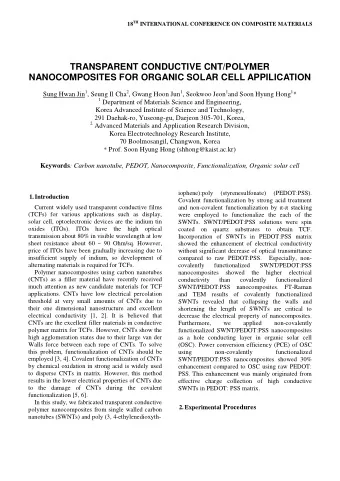 TRANSPARENT CONDUCTIVE CNT/POLYMER  NANOCOMPOSITES FOR ORGANIC SOLAR CELL APPILICATION Sung Hwan