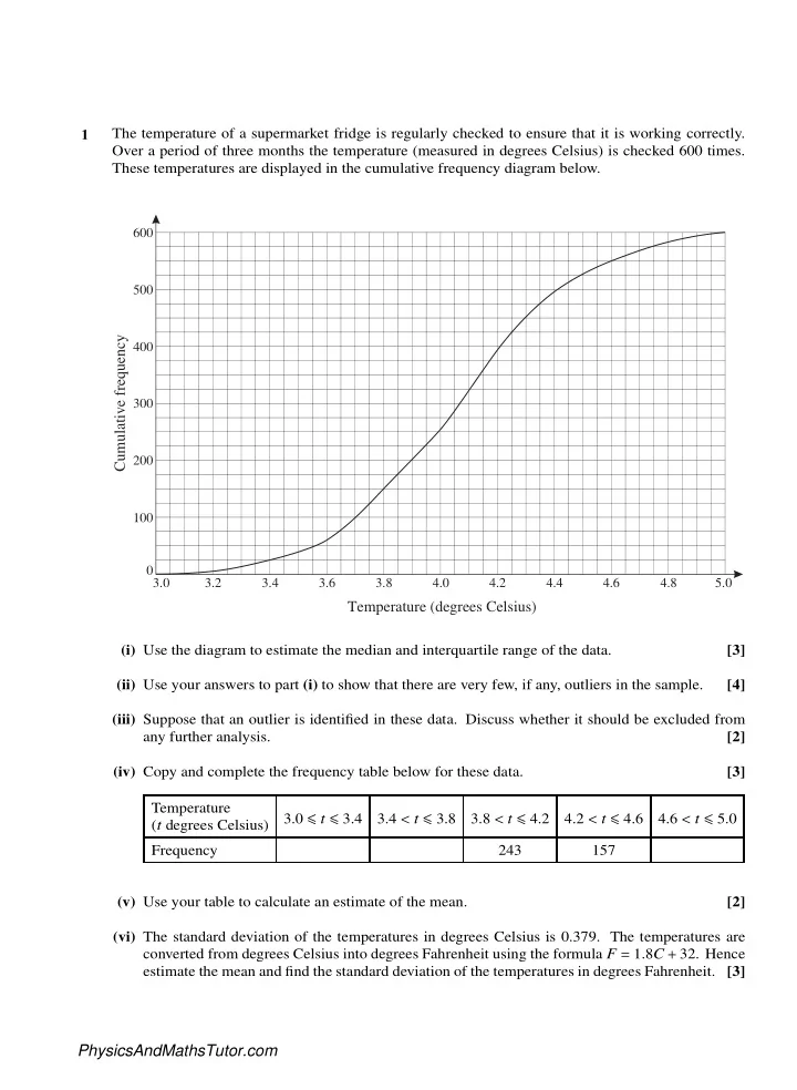 1 the temperature of a supermarket fridge is regularly