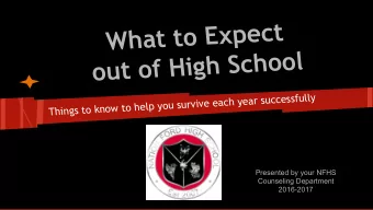 What to Expect  out of High School  Things to know to help you survive each year successfully
