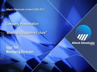 For personal use only  Company Presentation  Meeting a Sapphire Future  Iggy Tan  Managing