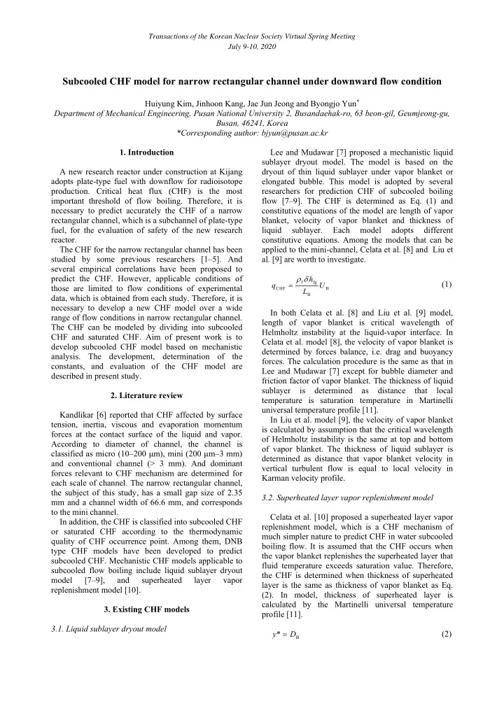 subcooled chf model for narrow rectangular channel under