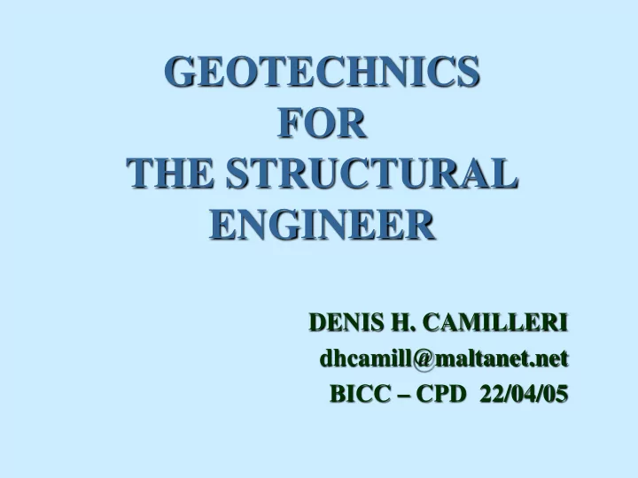 geotechnics for the structural engineer