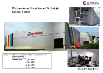 Welcome to Ar Metal San. ve Tic.Ltd.ti.  Kocaeli, Turkey Factory  1 Factory  1      9.500 m