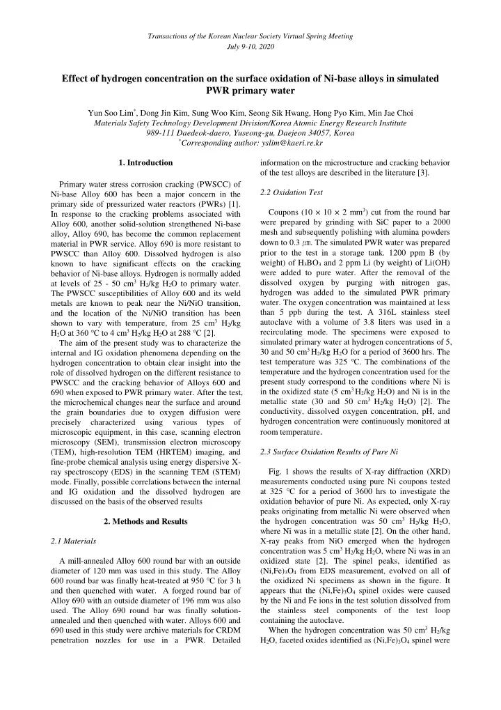 effect of hydrogen concentration on the surface oxidation