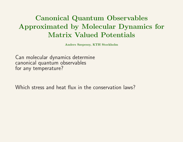 canonical quantum observables approximated by molecular