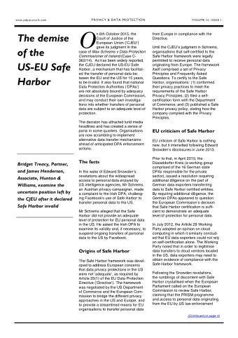 O  The demise  n 6th October 2015, the  from Europe in compliance with the  Court of Justice of the