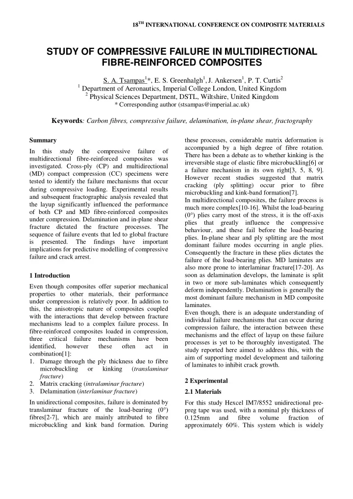 study of compressive failure in multidirectional fibre