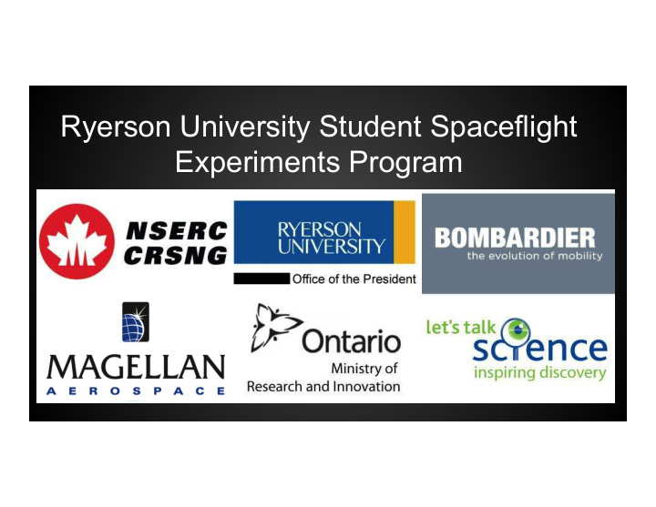 ryerson university student spaceflight experiments program
