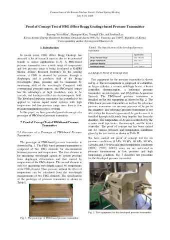 Proof of Concept Test of FBG (Fiber Bragg Grating)-based Pressure Transmitter Byeong-Yeon Kim  ,