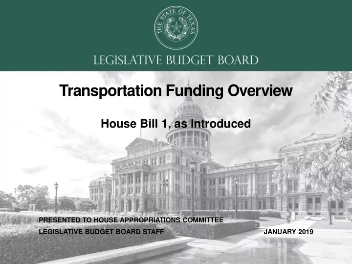 transportation funding overview