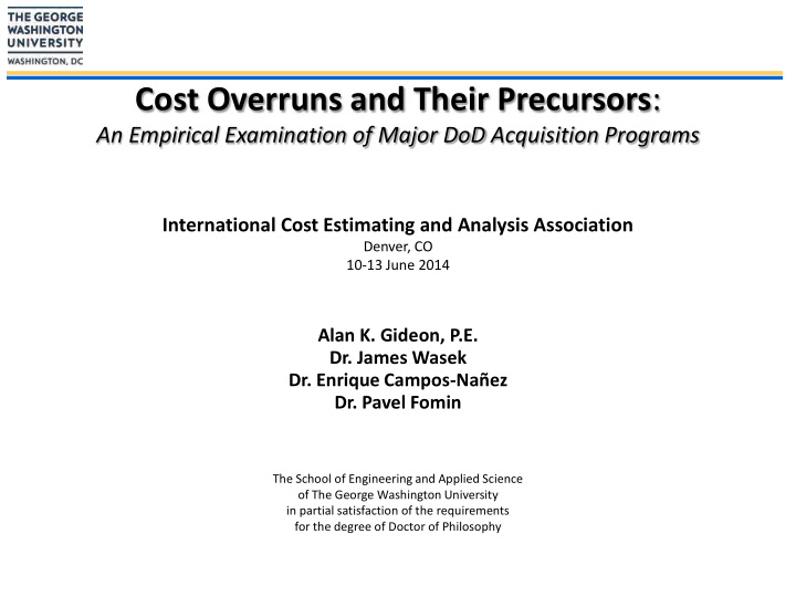cost overruns and their precursors