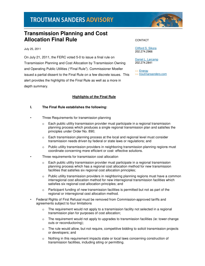 transmission planning a and cost allocation final rule