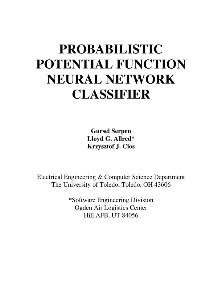 probabilistic potential function neural network classifier