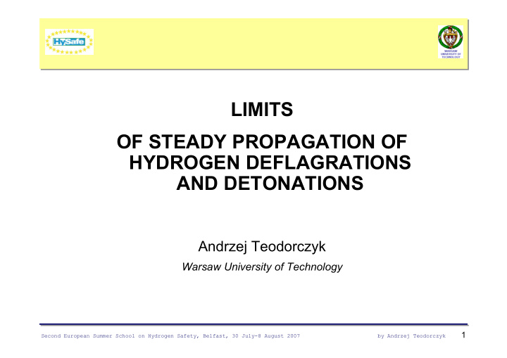 limits of steady propagation of hydrogen deflagrations