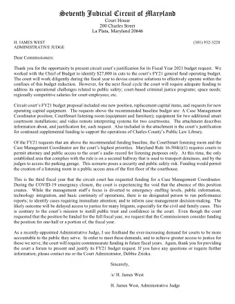 A.  FY21 Requests Greater that Baseline: 1 . Case Management Coordinator a. Integrated with the