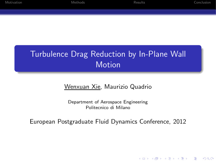turbulence drag reduction by in plane wall motion