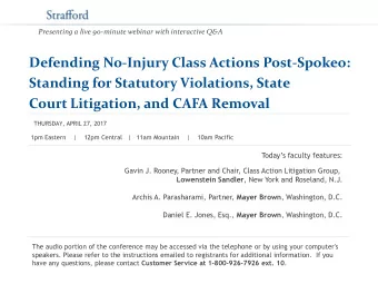 Defending No-Injury Class Actions Post-Spokeo:  Standing for Statutory Violations, State Court