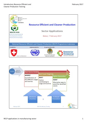 +  checklists  Innovation  February 2017  RECP Introductory Training  2  RECP applications in