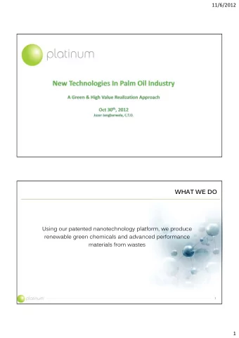 WHAT WE DO  Using our patented nanotechnology platform, we produce  renewable green chemicals and