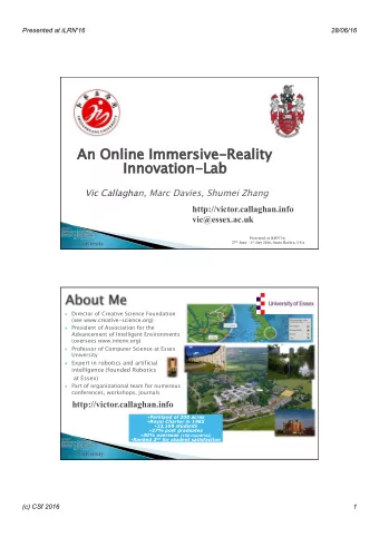An Online Immersive-Reality  ty  Innovati  tion-Lab  Vic Callaghan, Marc Davies, Shumei Zhang