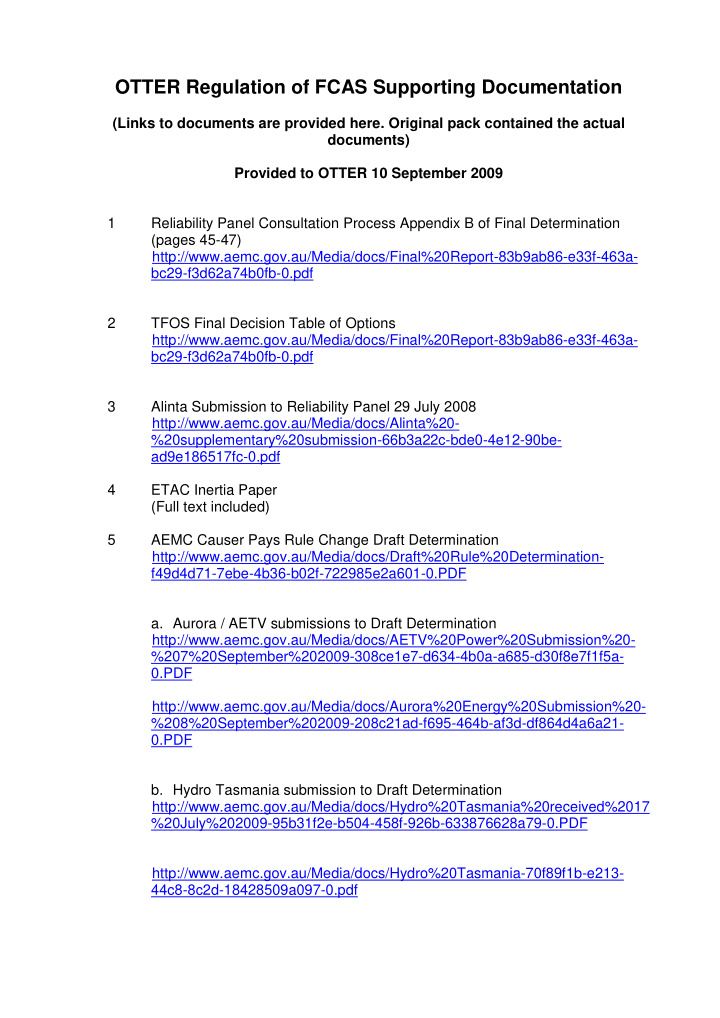 otter regulation of fcas supporting documentation