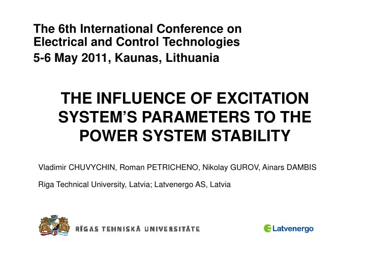 the influence of excitation system s parameters to the