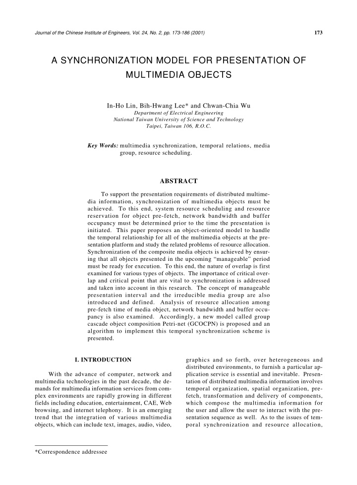 a synchronization model for presentation of multimedia