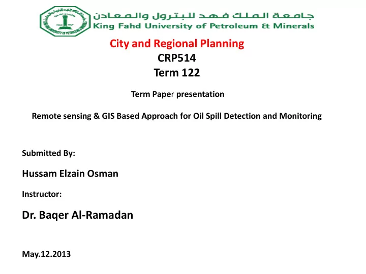 submitted by hussam elzain osman instructor dr baqer al