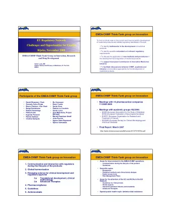 EU Regulatory Network  To form a critical view on the current and future scientific development  of