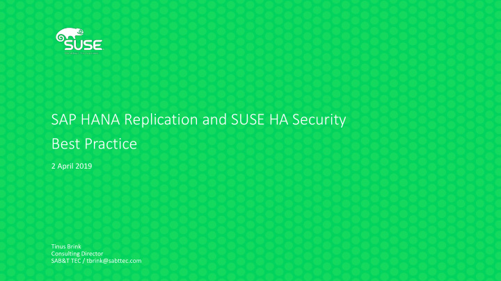sap hana replication and suse ha security best practice