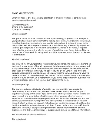 GIVING A P  GIVING A PRESENTATION  ESENTATION  When you need to give a speech or presentation of