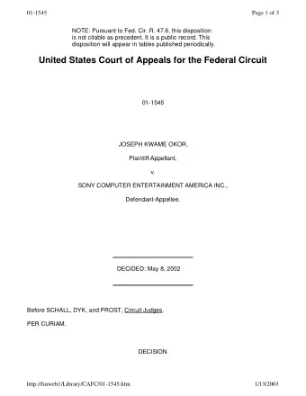 United States Court of Appeals for the Federal Circuit  01-1545  JOSEPH KWAME OKOR,
