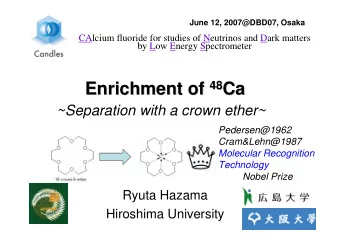 48 Ca Enrichment of 48  Ca  Enrichment of  ~Separation with a crown ether~  Pedersen@1962