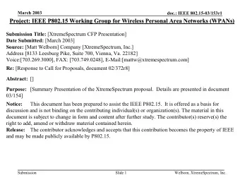 Project: IEEE P802.15 Working Group for Wireless Personal Area Networks (WPANs)  etworks (WPANs)