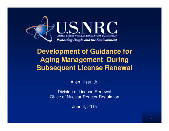 development of guidance for aging management during