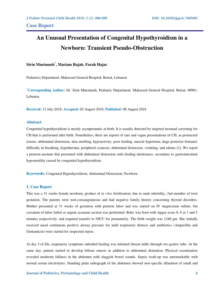 an unusual presentation of congenital hypothyroidism in a