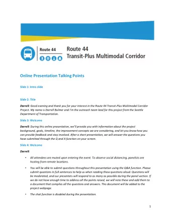 Online Presentation Talking Points  Slide 1: Intro slide  Slide 2: Title Darrell: Good evening and