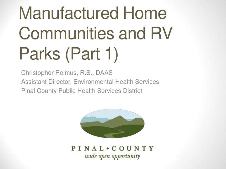 manufactured home communities and rv parks part 1