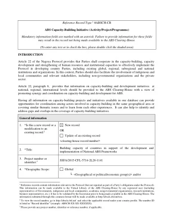 Reference Record Type: 1 #ABSCH-CB  ABS Capacity-Building Initiative (Activity/Project/Programme)