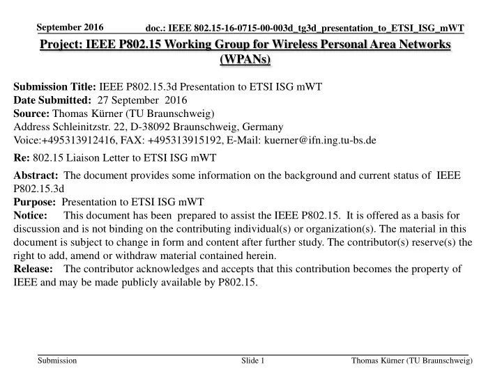 project ieee p802 15 working group for wireless personal