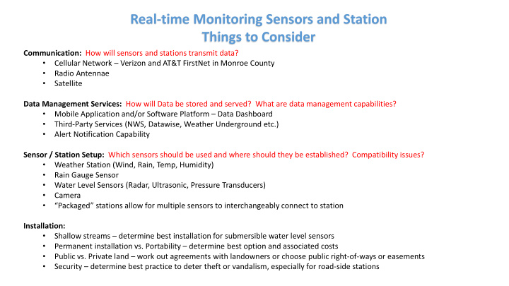 real time monitoring sensors and station things to