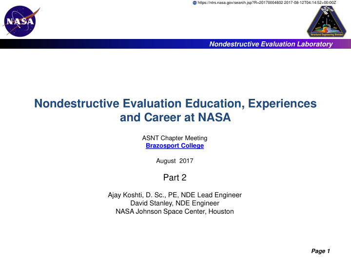 nondestructive evaluation education experiences and